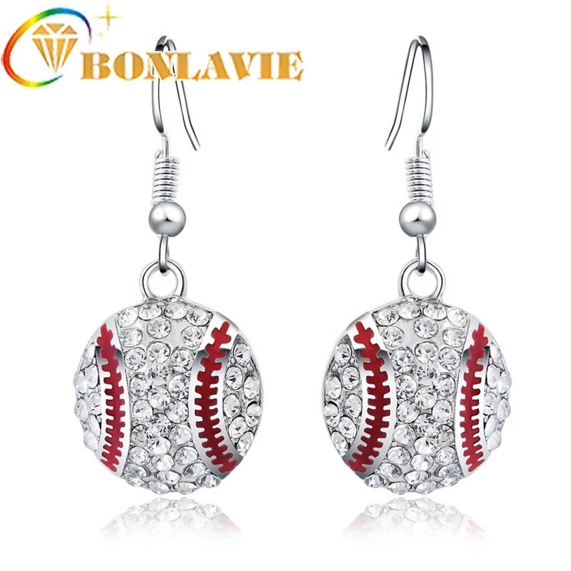Модные круглые бейсбольные серьги Стразы темпераментные Новое поступление