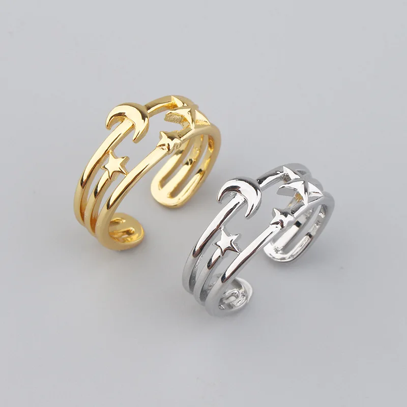 

NEW Fashion Creative Irregular Geometric Hollow Metal Moon Star Opening Adjustable Ring For Women Girls Charming Jewelry Gifts