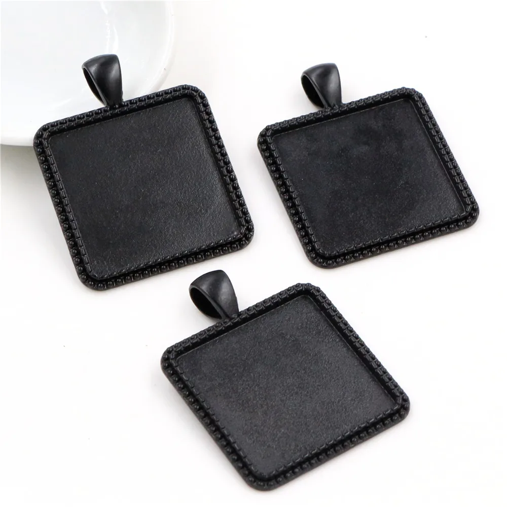New Fashion 5pcs 25mm Inner Size Antique Silver Plated Bronze Black Square Cabochon Base Setting Charms Pendant | Украшения и