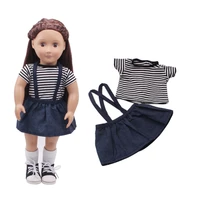 18 inch american doll girls casual striped short sleeved denim skirt newborn dress baby toys fit 40 43 cm boy dolls c258