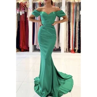 green evening dresses 2022 long mermaid elastic satin off shoulder short sleeve sweetheart women formal prom party gowns custom