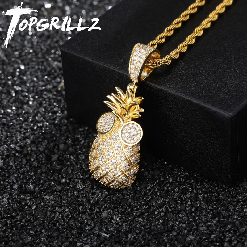 TOPGRILLZ микро проложить кубический циркон кулон с ананасом ожерелье 4 мм теннисная