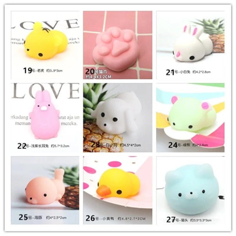 

10pc Mochi Mochi Squishy Cute Animal Pinch Ball Decompression Exhaust Ball Toy PU Cartoon Animal 50 Models