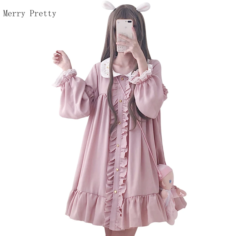 Милые с круглым вырезом для девочек оборками платье в стиле &quotЛолита&quot Для