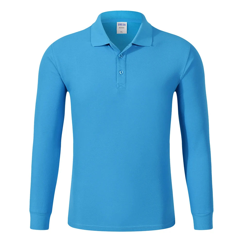 Light blue Высококачественная Осенняя хлопковая рубашка с длинными рукавами, однотонные рубашки, трендовые повседневные топы больших размеров 4XL, высококачественные рубашки поло на заказ Высококачественная Осенняя хлопковая руба - Цвет: Light blue