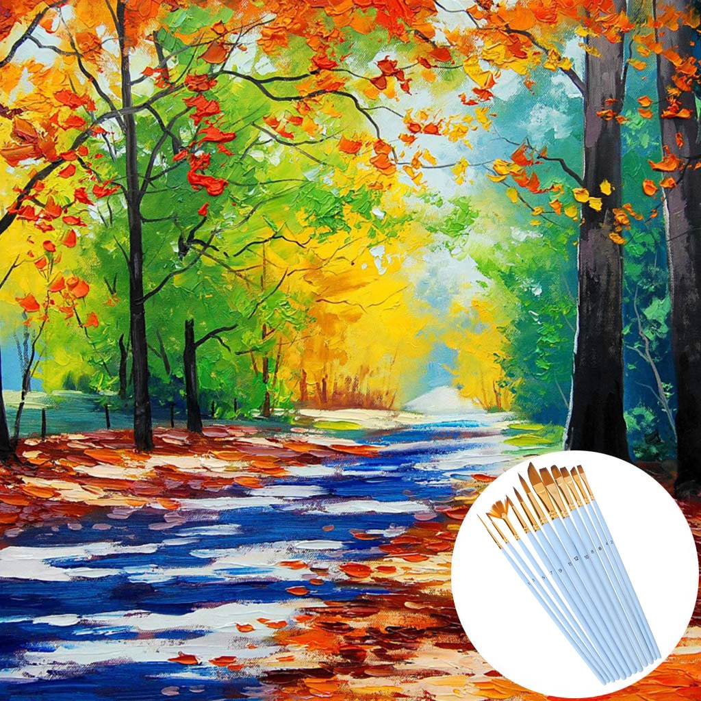 

12pcs/set Artist Paint Brush Set Nylon Hair Watercolor Oil Painting Supplies Different Shape Pointed Tip