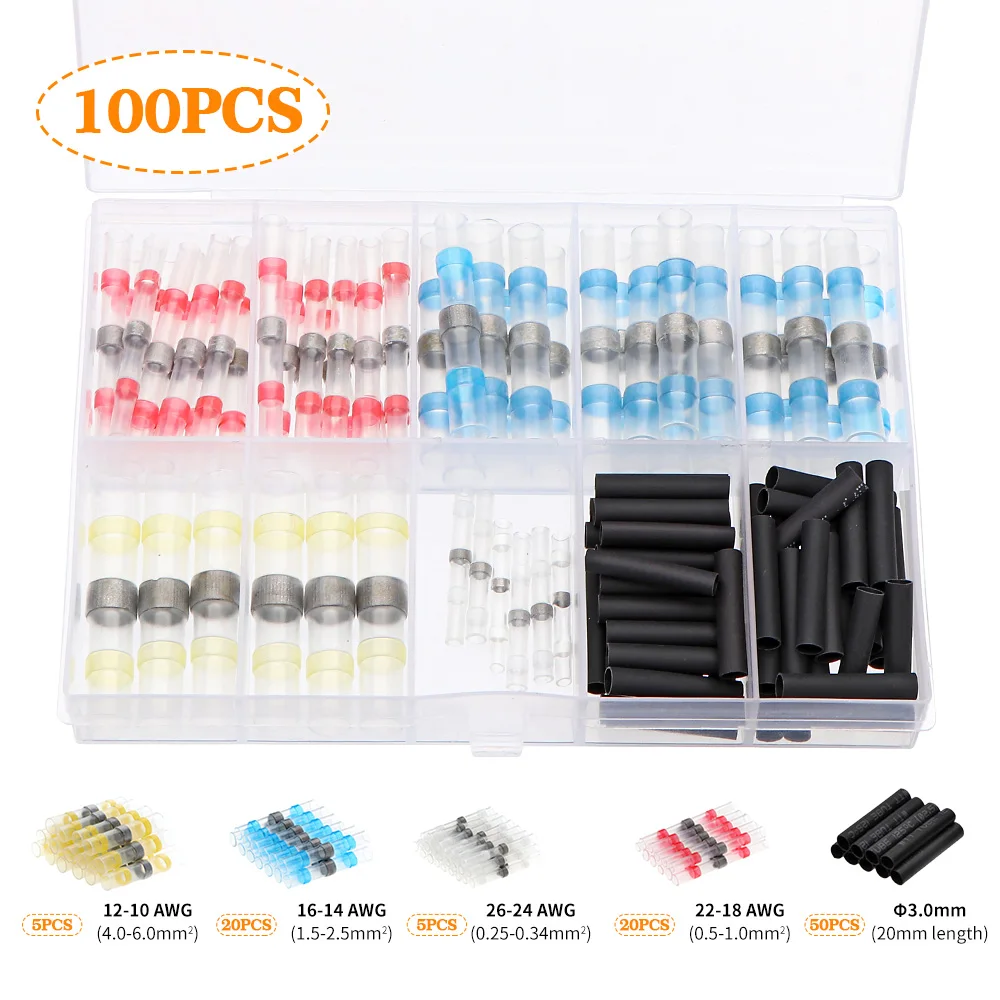 

100pcs Waterproof Heat Shrink Butt Connectors Soldering Wire Conectores Electricos Wire Crimp Terminals Splices For Motor