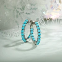 gz zongfa 925 sterling silver hoop earrings for women natural turquoise gem wedding party engagement gift fine jewelry