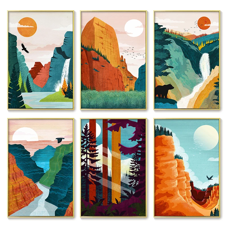 Современная национальная часть холст живопись Большой Каньон гора постер Sequoia