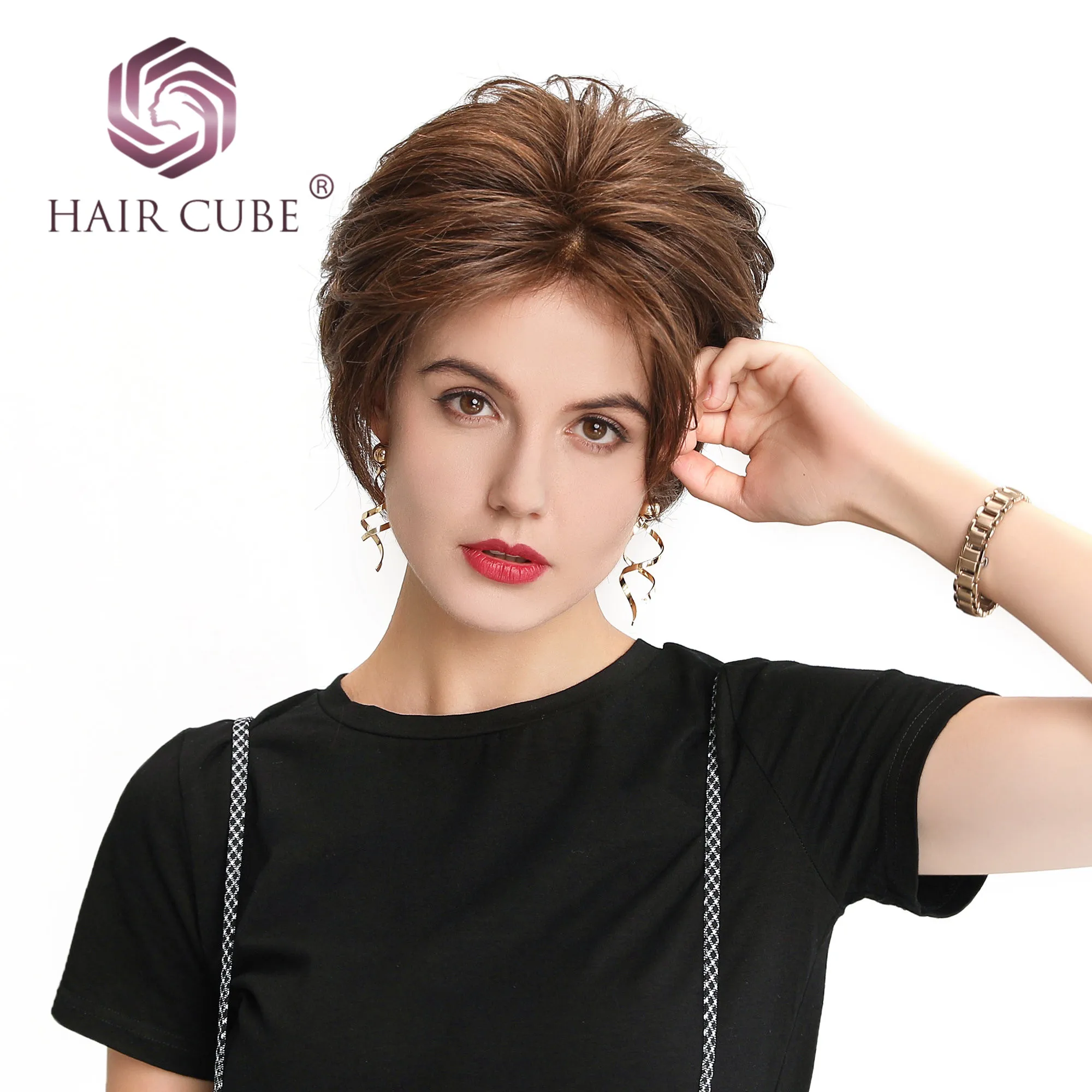 Haircube синтетические парики на кружеве 6 дюймов 50% человеческие волосы смесь Pixie Cut короткие волосы парик с натуральной линией волос для женщин 4 цвета