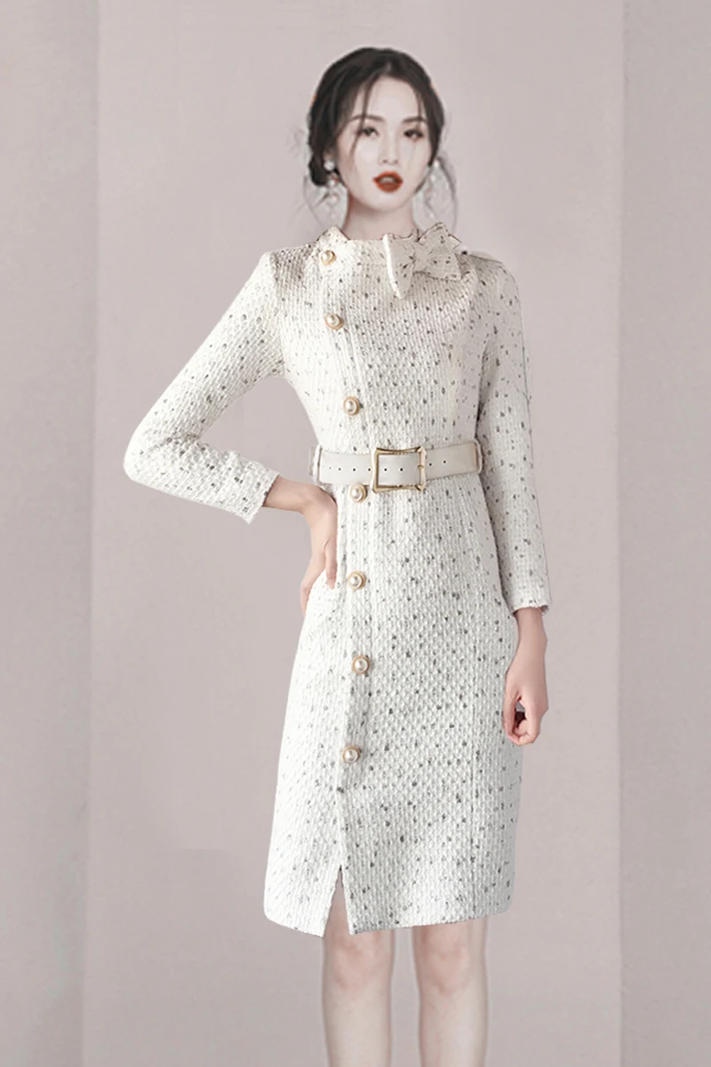 Бренд Hchenli 2019 женское белое платье во французском стиле осенние платья с поясом