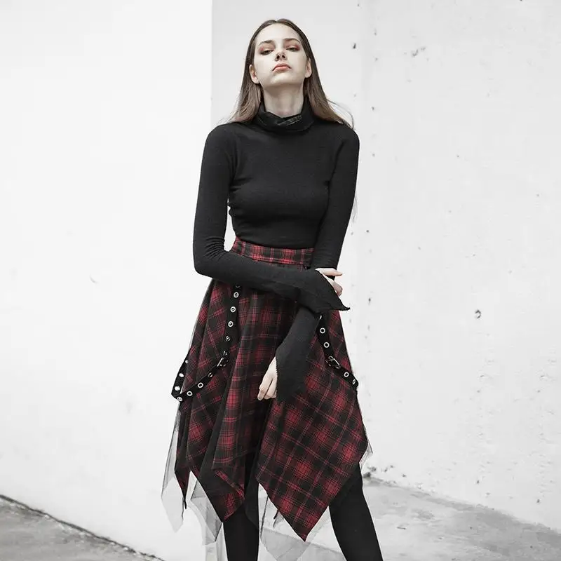 Женская клетчатая юбка PQ482BQ красная с подтяжками в стиле панк размер S-L | одежда