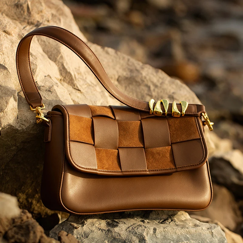 

Winter Underarm Bag Fashion High-Quality Texture Retro All-Match One-Shoulder Messenger Bag Woven Large Lattice Pillow Tofu Bag