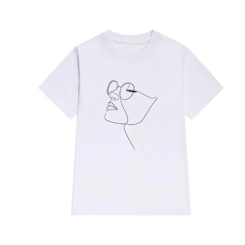 

Simple Stick figure line print women T Shirt O-neck Short Sleeve tshirt female Harajuku t shirt 2021 Hot New Summer Tshirt lady