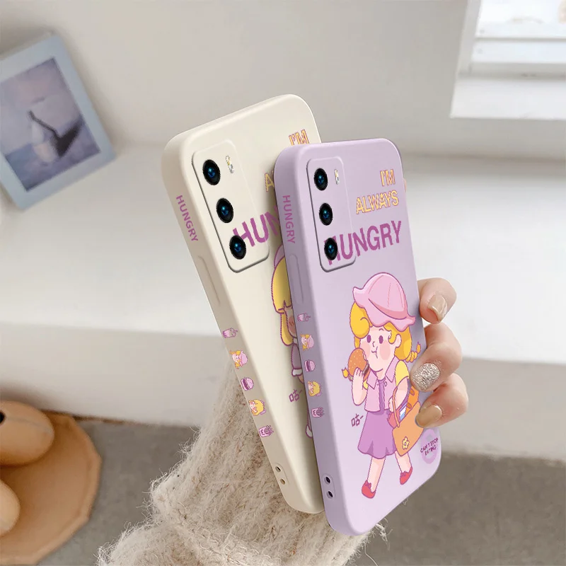 

Pretty Shopping Girl Phone Case For Huawei P40 P40Lite P30 P20 Mate 40 40Pro 30 20 Pro Lite P Smart 2021 Y7a Silicone Cover