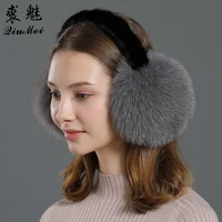 genuine fox fur headphones women earmuffs ear warmer real mink fur frame 2020 luxury big pompom fluffy fox fur ear muffs winter