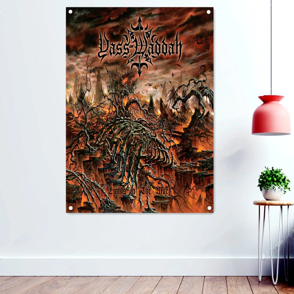 

Hell Vintage Rock Music Band Banners Wall Art Home Decor Death Metal Artist Poster Scary Blood Skull Flags Retro Hanging Cloth