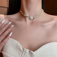 european and american personality retro pearl diamond flower double necklace female temperament exquisite clavicle chain