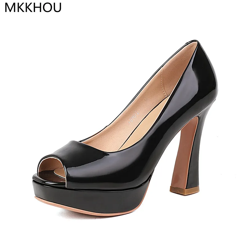 MKKHOU Fashion Pumps New High-Quality Sexy Fish Mouth Shoes Genuine Leather Platform Shoes 10cm High Heels All-Match Women Shoes