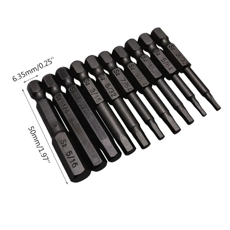 

10PCS Black Magnetic Hexagon Screwdriver Bits S2 Steel 1/4 Inch Hex Shank Screw Drivers Set 50MM G8TB