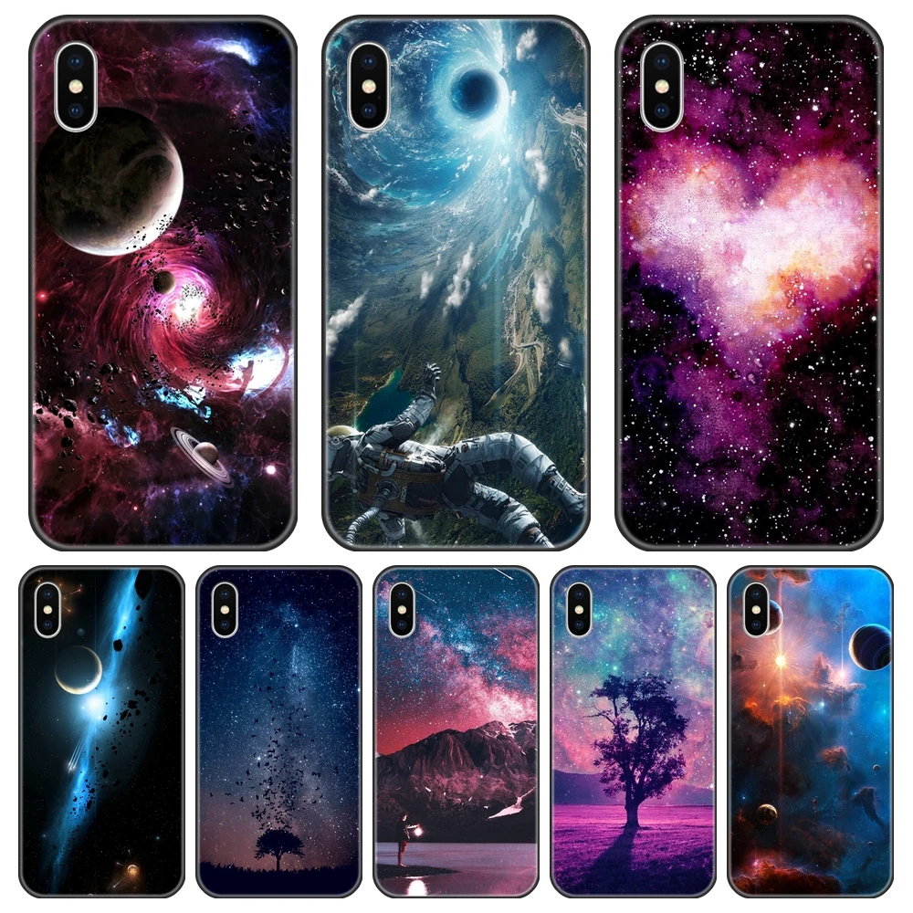 Чехол для Телефона iPhone 6 S 7 8 X XR XS Max силиконовый чехол с черной звездой космонавта