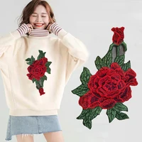 autumn new red rose embroidery patches applique for clothing coat bag sew on sticker diy crafts needlework accessories 1424cm