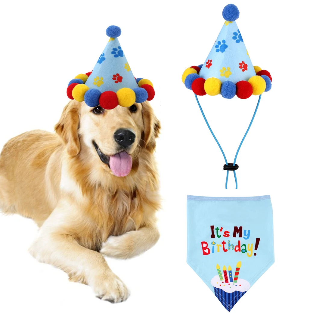 

Dog Bandana Creative Cute Lovely Pet Bib Pet Bandana with Pet Hat for Birthday