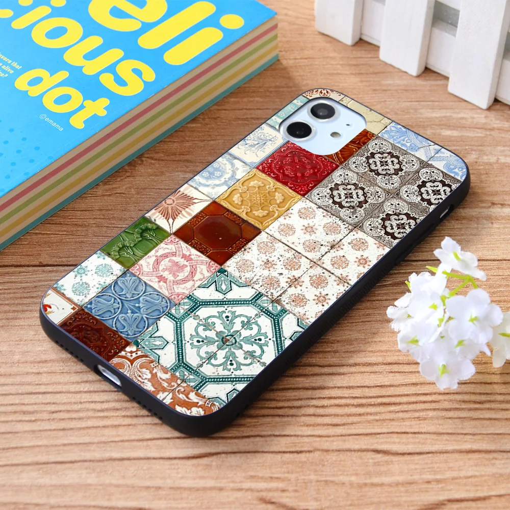 

For iPhone Colorful glazed tiles Soft TPU border Apple iPhone Case