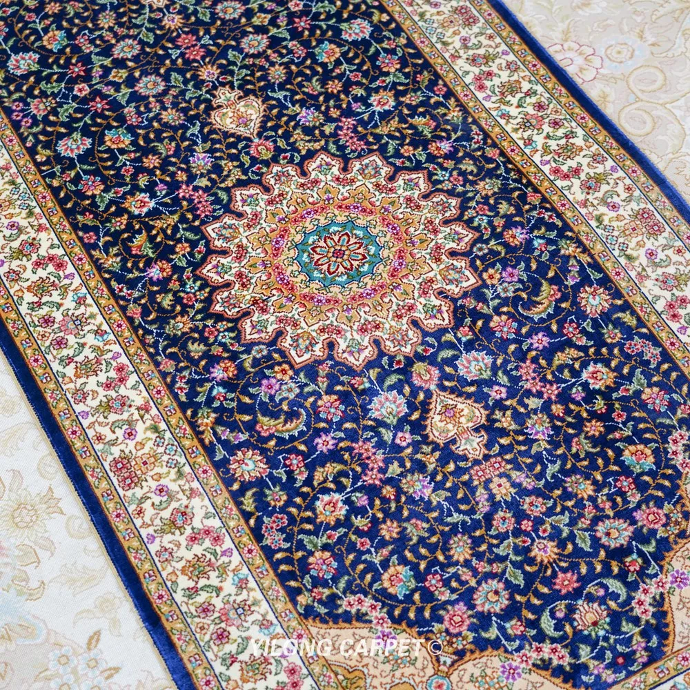Yilong 2 'x 6' коврик Тебриз синий ручной работы с узлом Восточный (ZQG511A)|tabriz carpet|hand