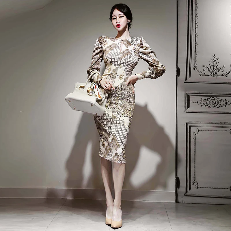 Офисное женское облегающее платье с принтом сексуальное элегантное модное на