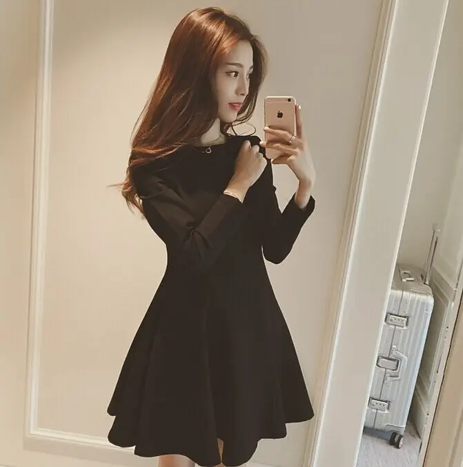 Облегающее черное платье хорошее осеннее Новое модное женское трапециевидной