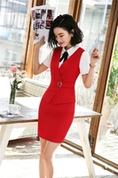 2021 new style summer business suit skirt and tops vest waistcoat office uniform formal skirt suits for women work wear red