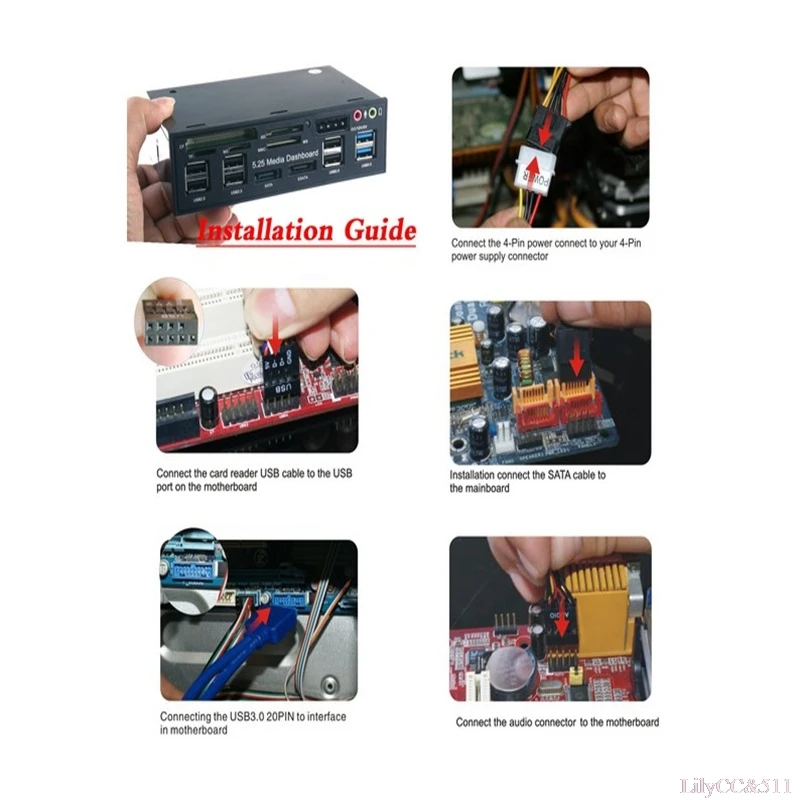 

Multi function Front Panel Media Dashboard USB 3.0 Hub Card Reader