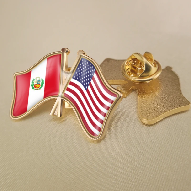 

Peru and United States Crossed Double Friendship Flags Lapel Pins Brooch Badges
