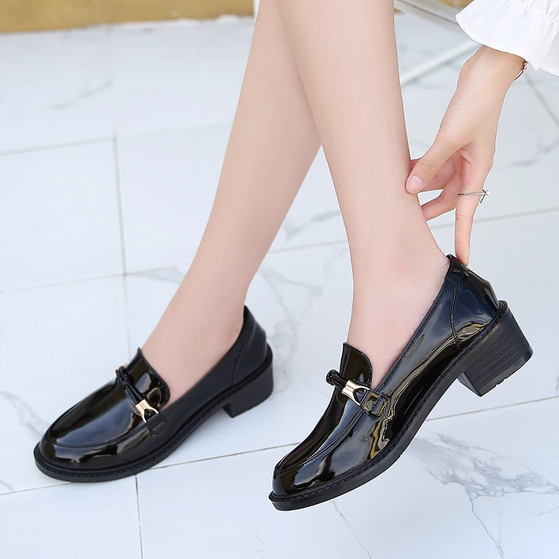 

Dacomfy Autumn High Heel Casual Loafers Shoes for Women Fashion Black Ladies Thick Heel Oxford Shoes Slip on Flats Shoes