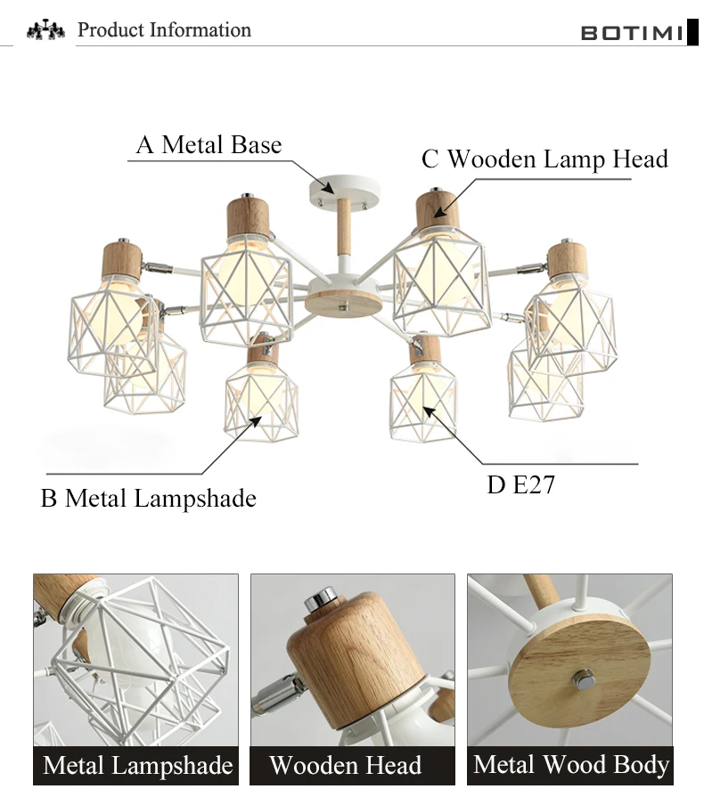 BOTIMI Lustre деревянная люстра для железный абажур для гостиной светодиодный люстра освещение люстры Para Sala De Jantar домашняя лампа