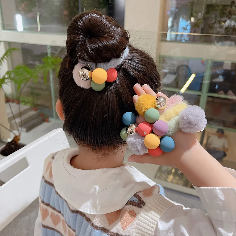 

New Women Girls Soft Furry Scrunchies Round Ball Elastic Hair Rubber Band Hair Accessories Hair Ties Gum Rope Ponytail Holder