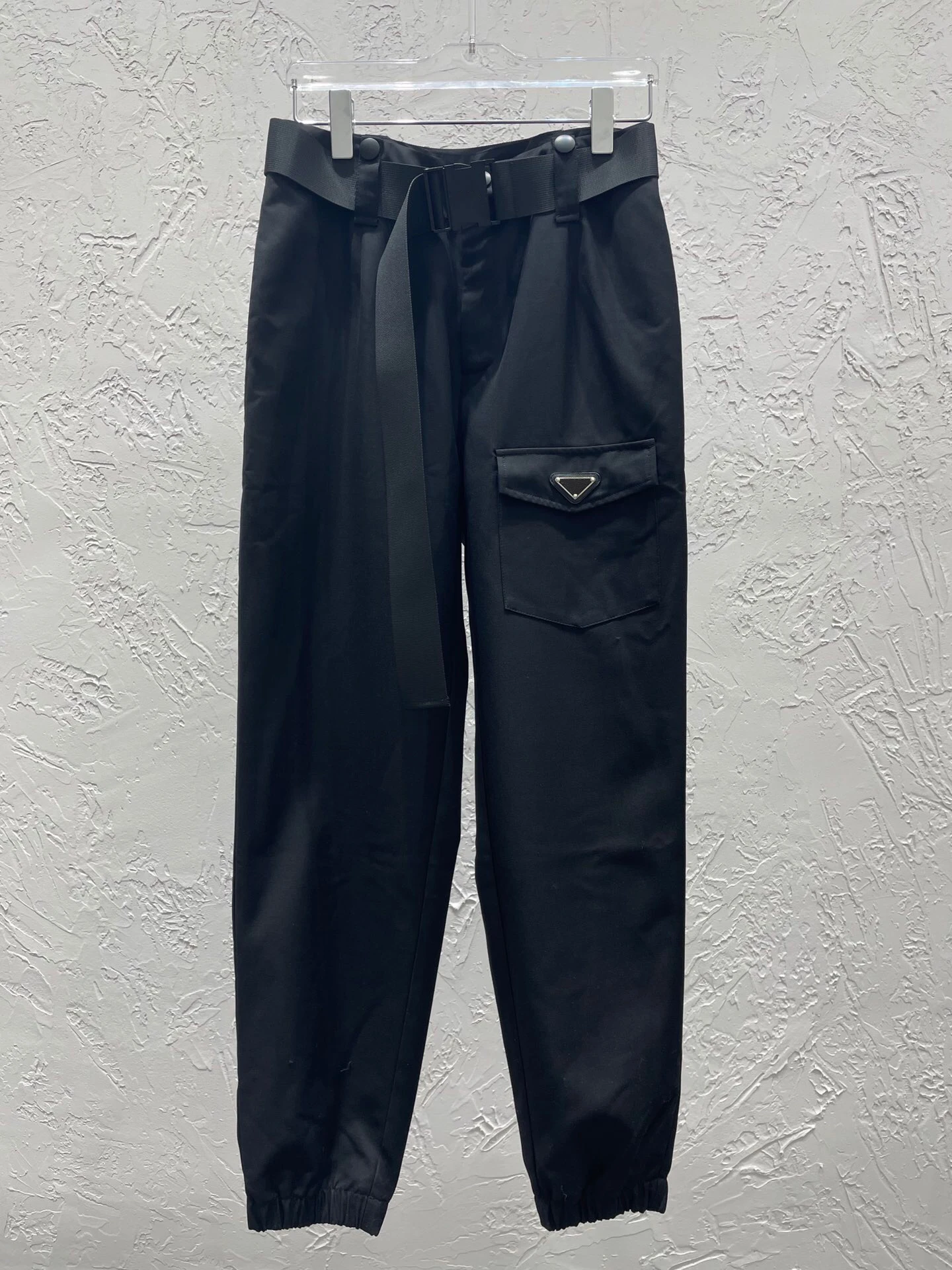 2021 Spring Summer Luxury Design Gothic Street Style Elastic Black Cotton Belted High Waist Cargo Pants