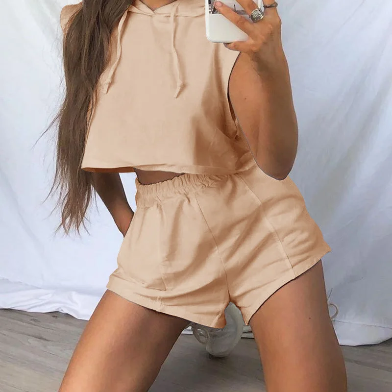 Женский спортивный костюм без рукавов толстовка Свитшот шорты 2021 Летняя женская