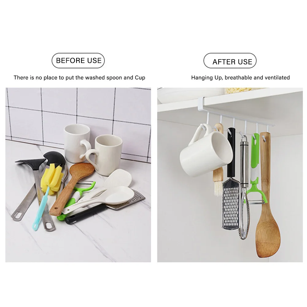 adhesive cup holder under cabinet 6 hook coffee cup hanger kitchen utensil hooks coffee cups holder helf hanging rack free global shipping