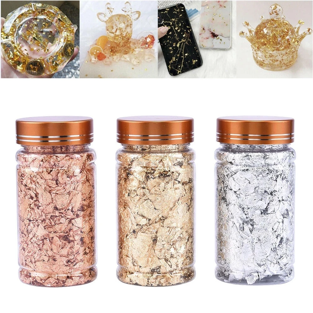 

1 bottle Decorative Gold Leaf Flakes 3g Gold Silver Confetti DIY Nail Art Paiting Materials Decorating Foil Paper Party