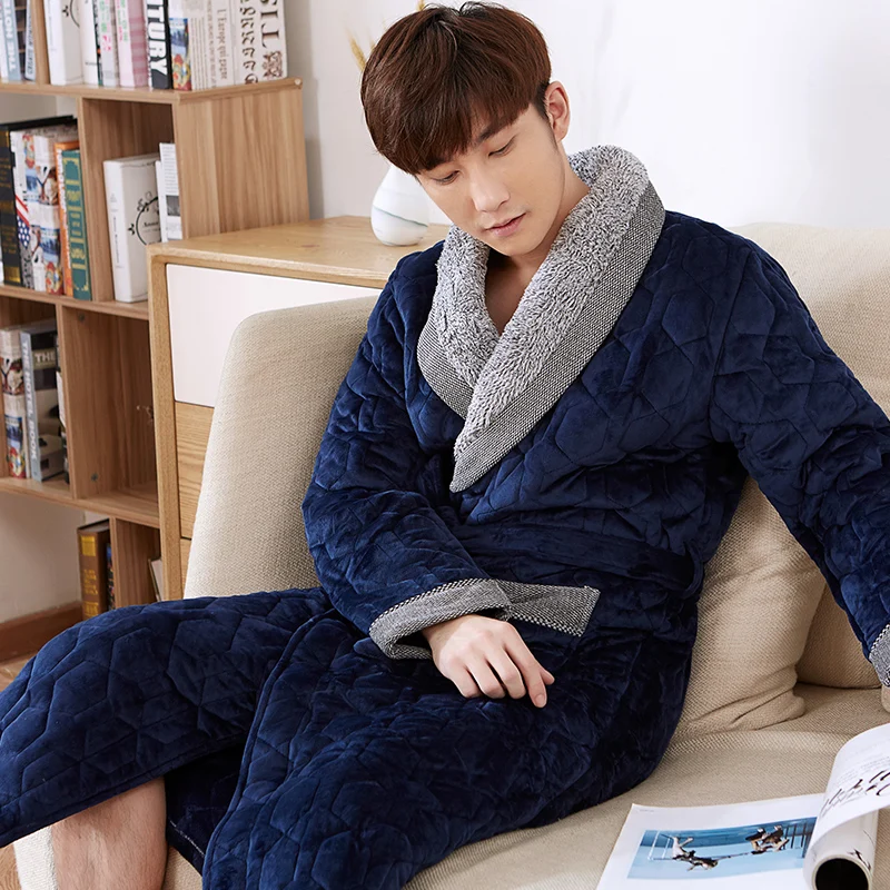 Три слоя стеганые бархатные + хлопковой подкладкой для мужчин халат толстые