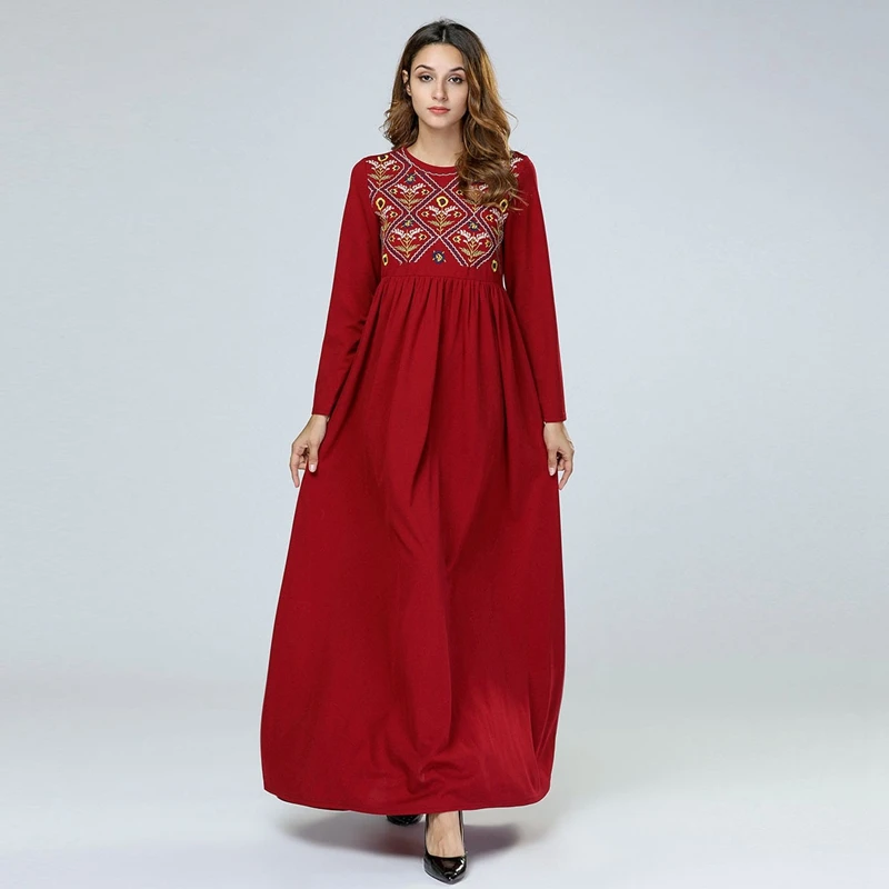 Женское элегантное этническое платье с цветочной вышивкой свободного размера