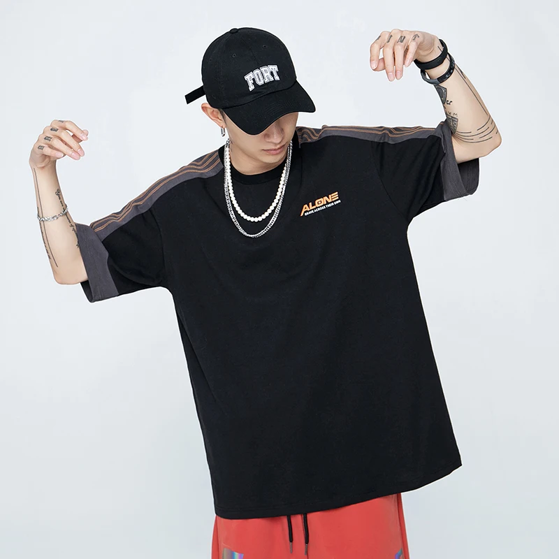 

Summer new trendy brand short-sleeved T-shirt men's loose cotton hit color stitching compassionate daily all-match T-shirt