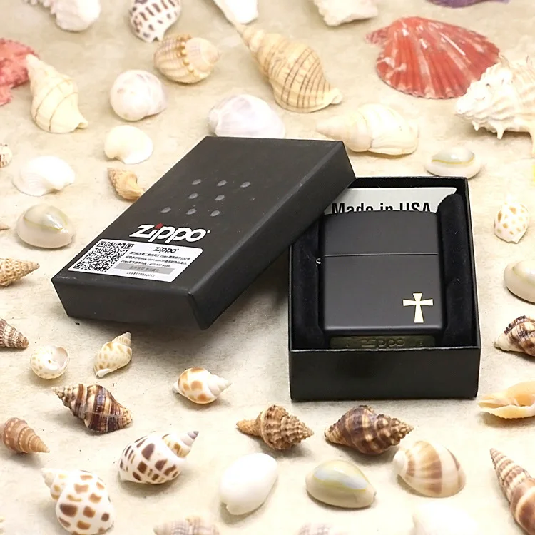 

Genuine Zippo oil lighter copper windproof Black gold cross cigarette Kerosene lighters Gift With anti-counterfeiting code