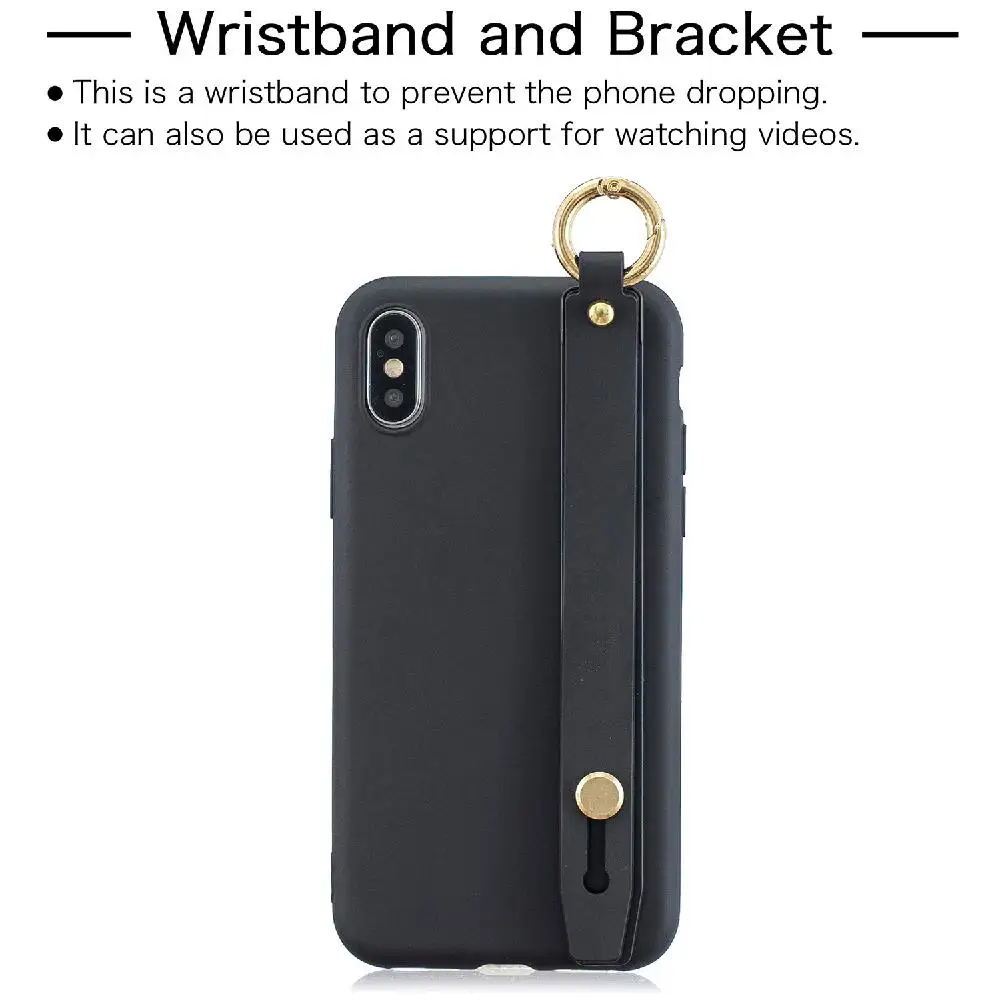 For iPhone X XS Simple Solid Color Chic Wrist Rope Stand Matte TPU Anti-scratch Non-slip Protective Cover Back Case |
