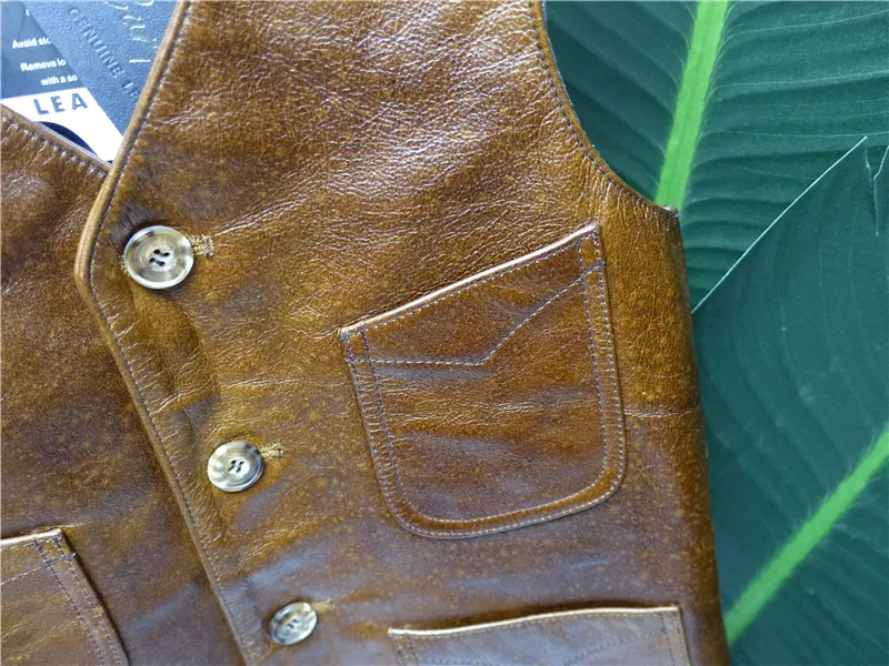 Мужской жилет из натуральной воловьей кожи коричневый без рукавов размера xxxxl 4xl