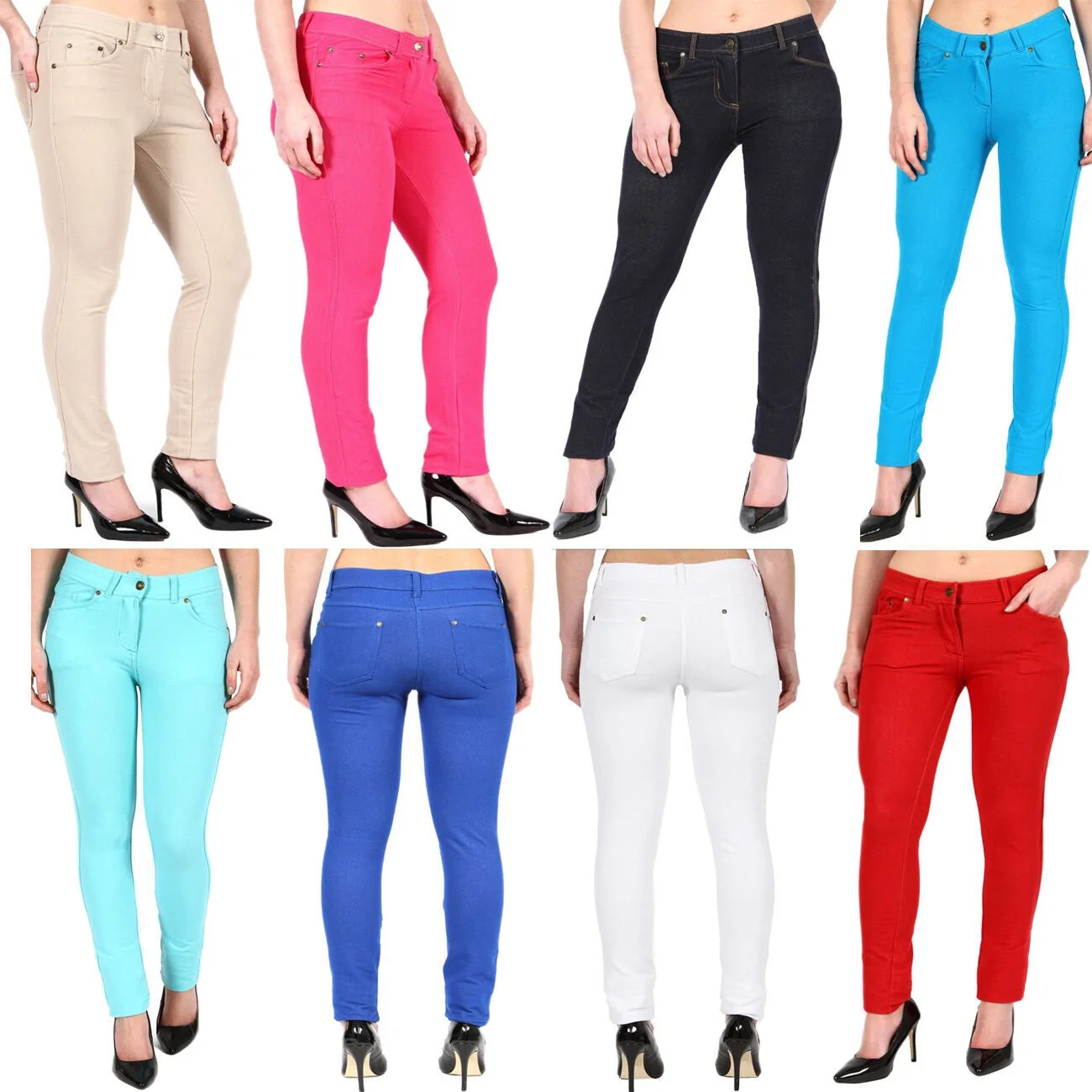 

Womens Jeggings Ladies Fit Skinny Coloured Stretchy Trousers Jeans Sizes UK 8-22