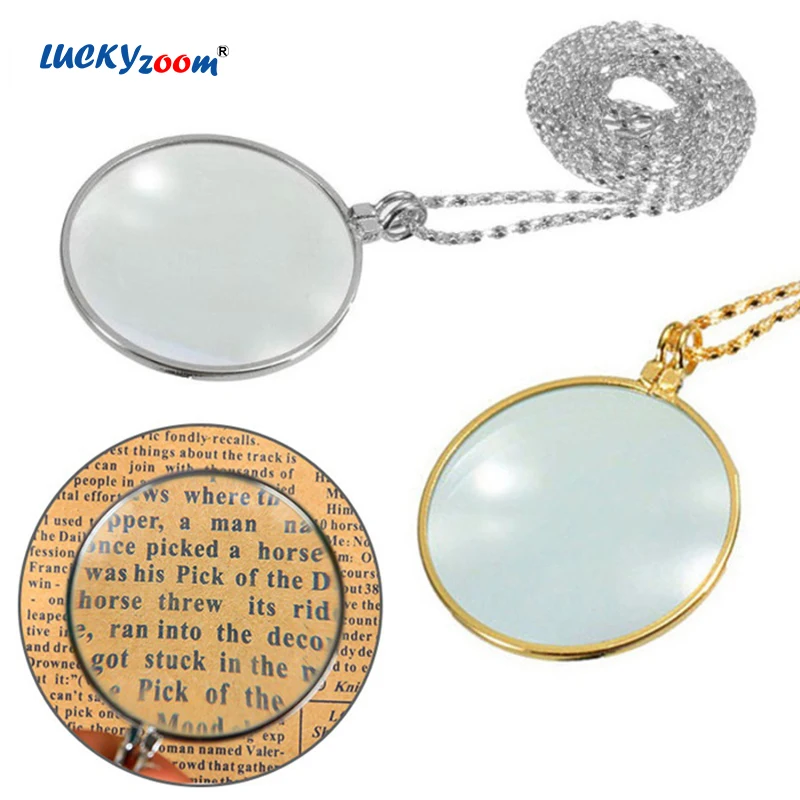 

5X Zinc Alloy Hanheld Magnifier Necklace Wearing Portable Magnifying Glasses Silver Golden Color Reading Glass Len Monocle Lupa