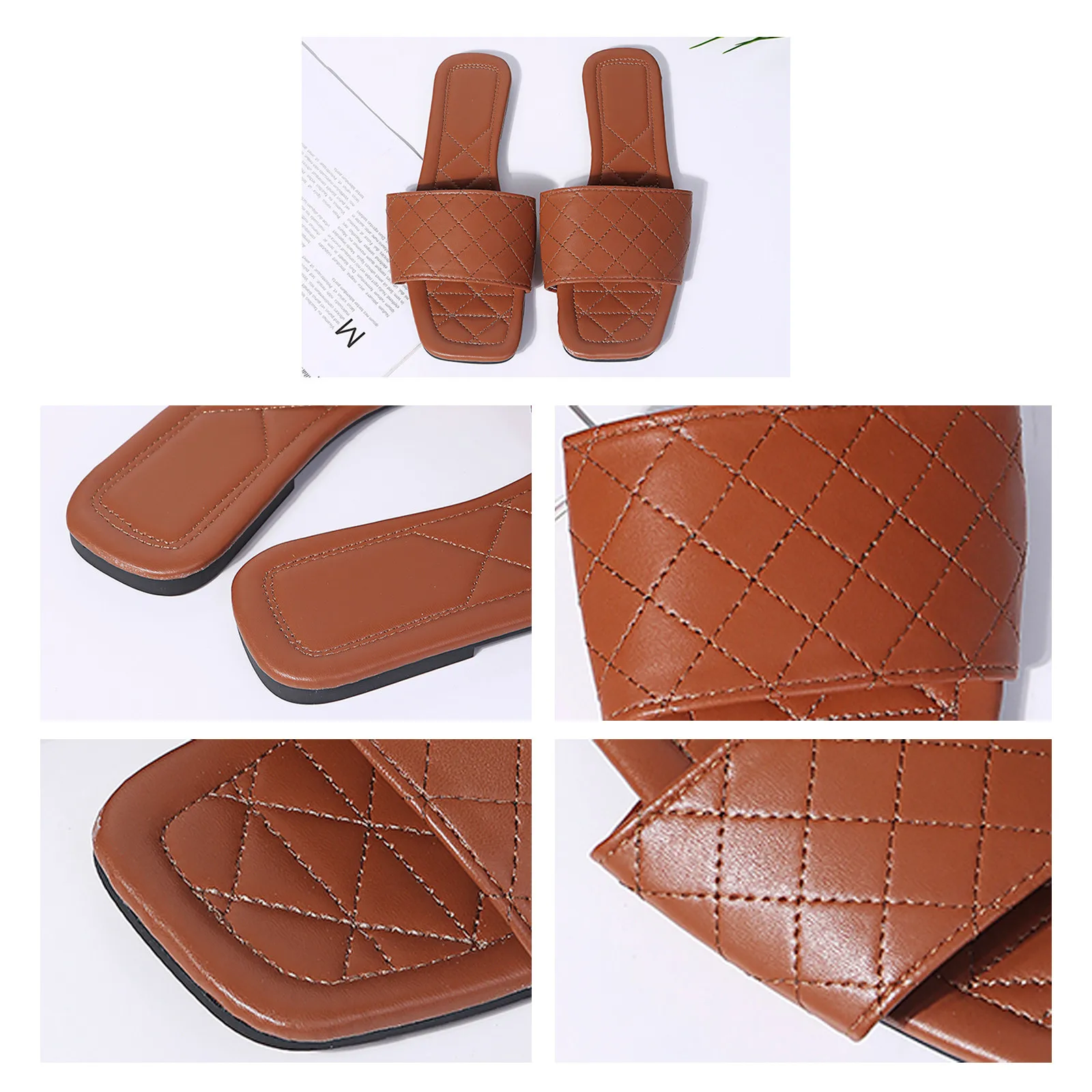 

2021 Summer Women's Slippers Sandals Square Thick-soled Open-toe Beach Shoes Large Size Slippers Light And Casual